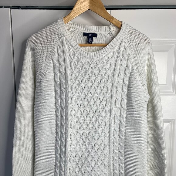 GAP Women’s Ivory Cable Knit Sweater – Size L, Crew Neck, High–Low Hem - Picture 1 of 15
